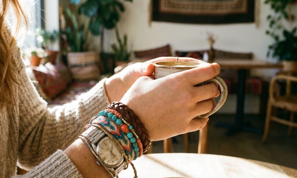 Umetnost stilizovanja leži u pravom balansu, gde sat i narukvice stvaraju skladnu celinu bez prenatrpanosti.